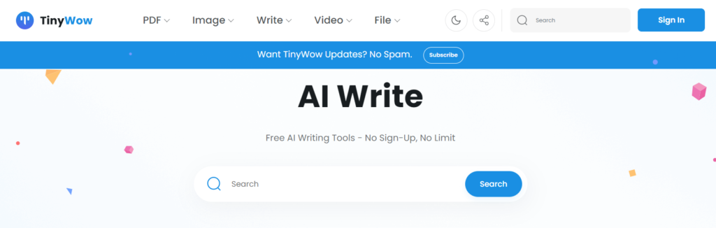 Tinywow free ai writing generator no signup