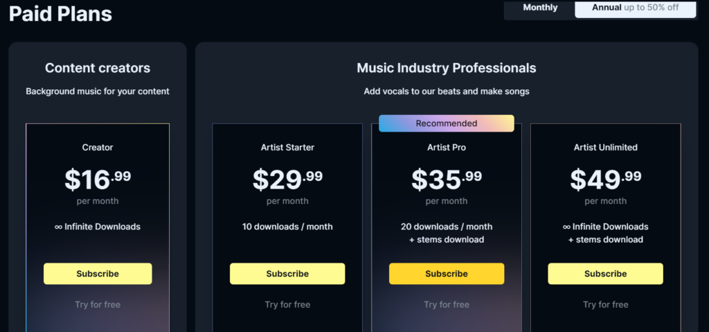 SOUNDRAW paid plans