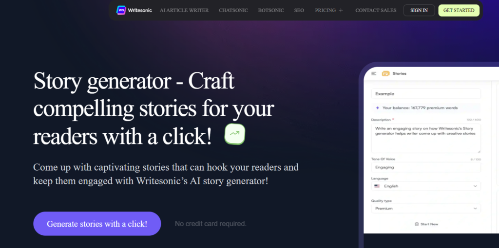 Writesonic Ai story generator