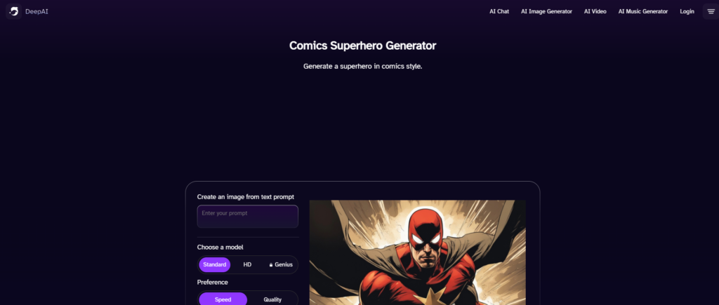 DeepAI ai superheroes generator