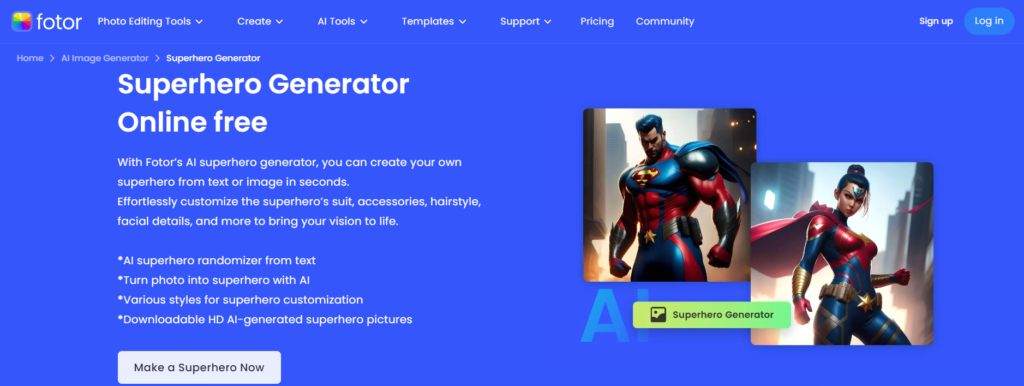 Fotor ai superheroes generator